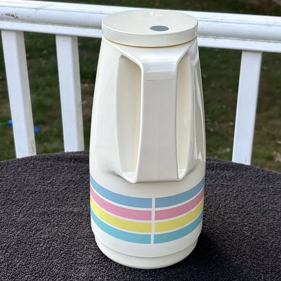 Vintage 1980s THERMOS Vacuum Insulated Carafe #790, Rainbow Stripe, West Germany - Picture 2 of 9